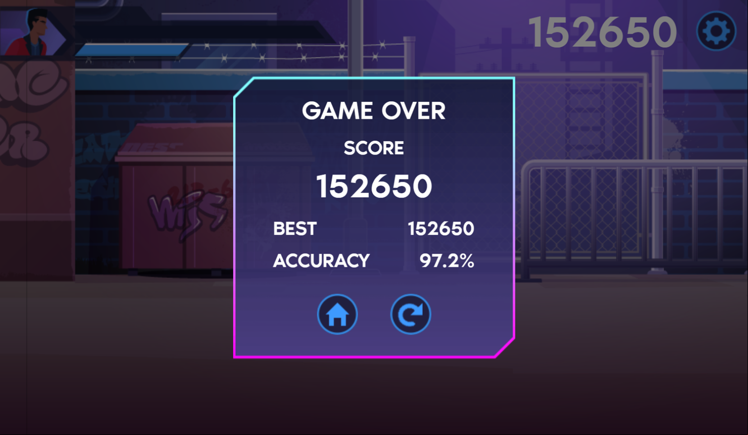 Typing Fighter Game Over Screenshot.