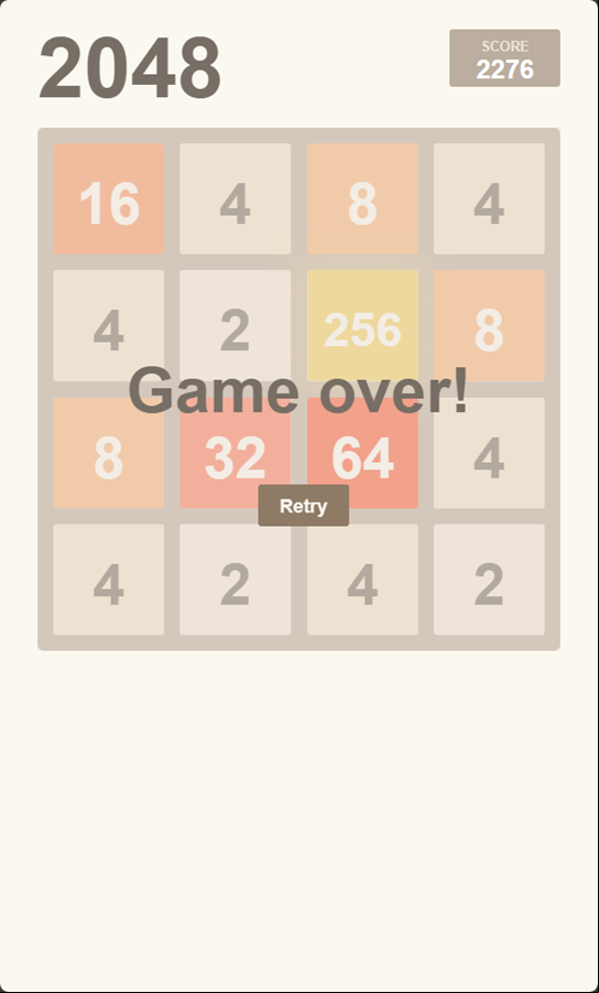 Ultimate 2048 Game Over Screenshot.