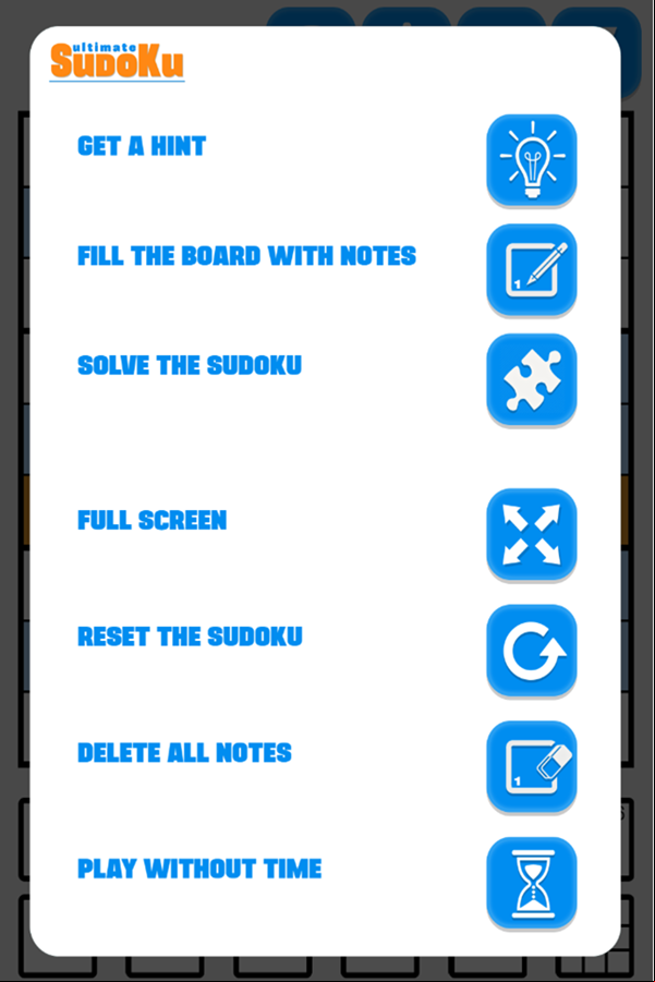 Ultimate Sudoku Game Settings Screenshot.