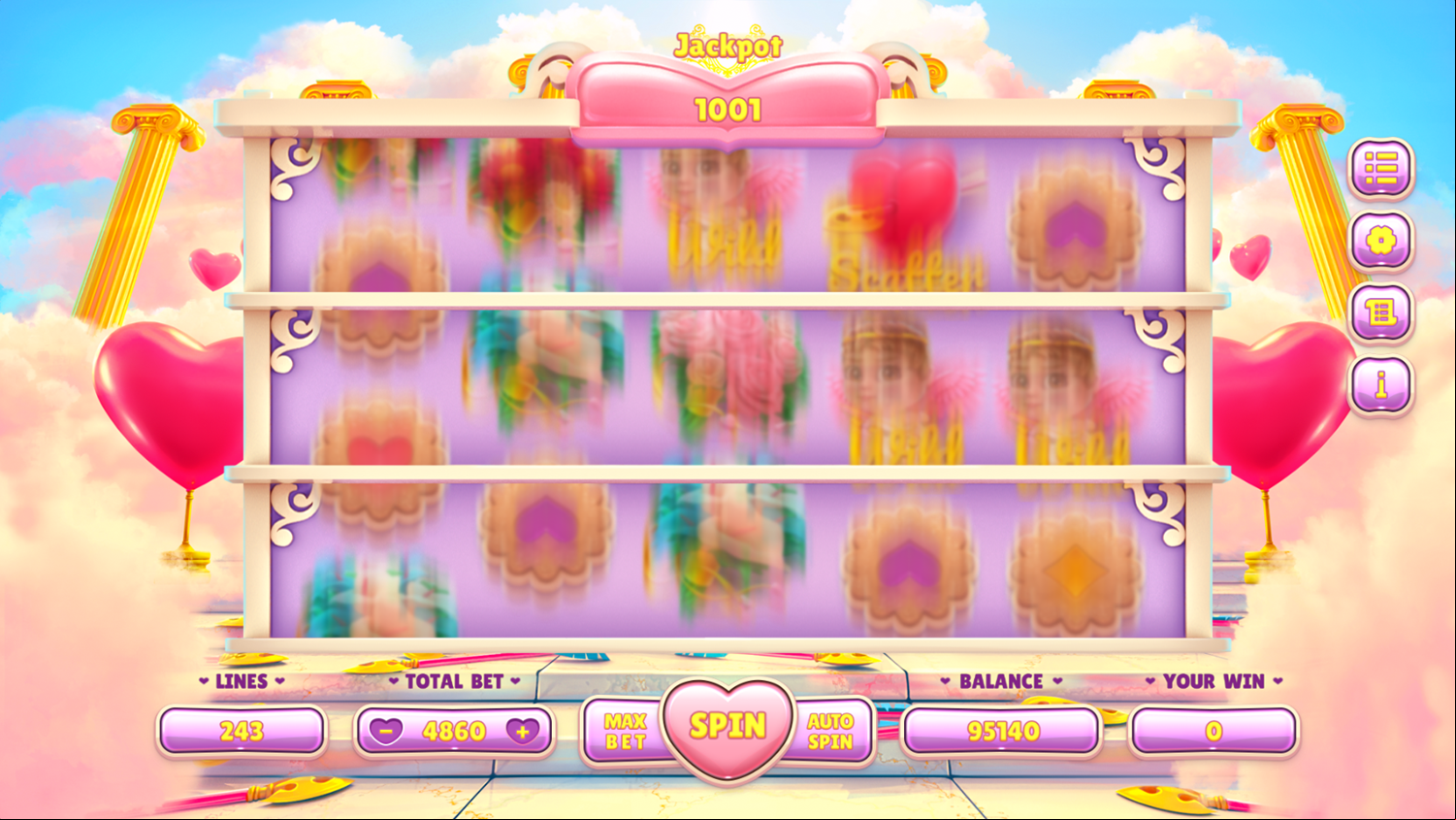 Valentine's Day Slots Game Spin Simulation Screenshot.