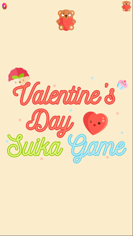 Valentine's Day Suika Game Welcome Screen Screenshot.