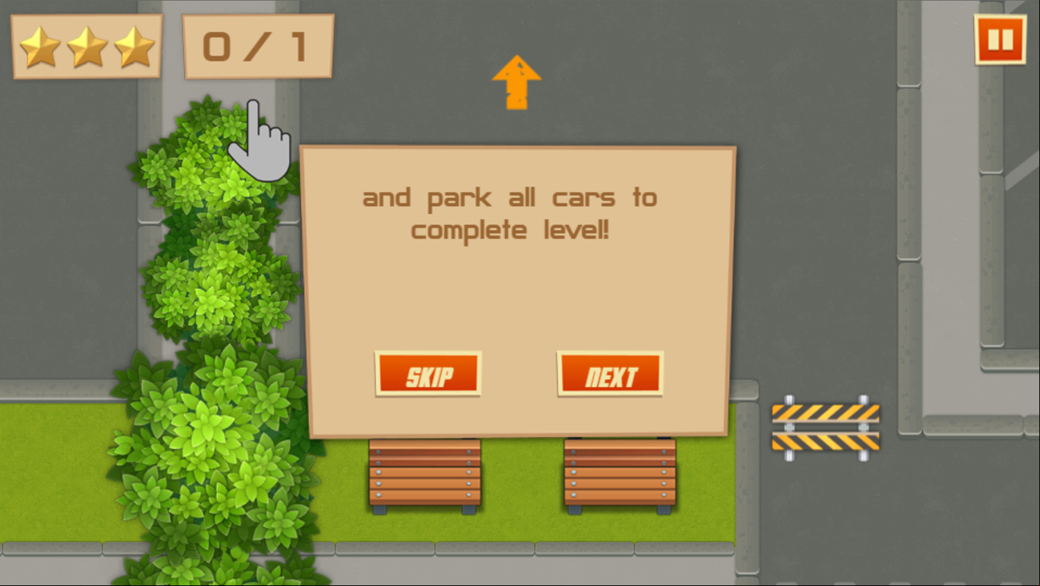 Valet Parking Game Instructions Screenshot.