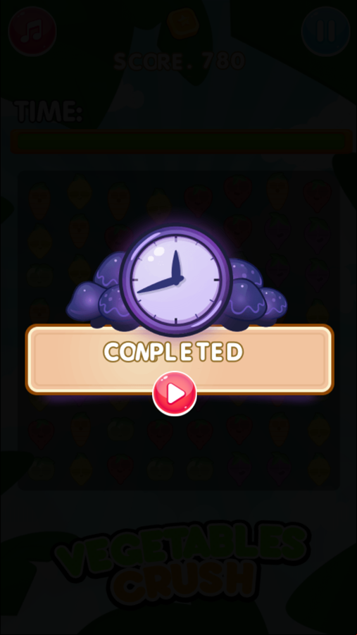 Vegetables Crush Game Level Completed Screenshot.
