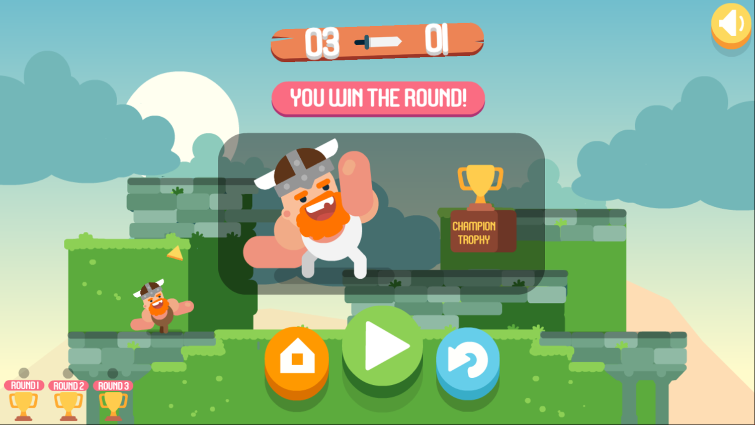 Viking Brawl Game Stage 1 Complete Screenshot.