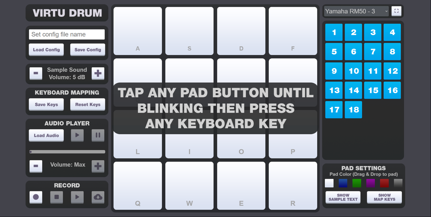 Virtu Drum Pads Bind Keyboard to Pad Screenshot.