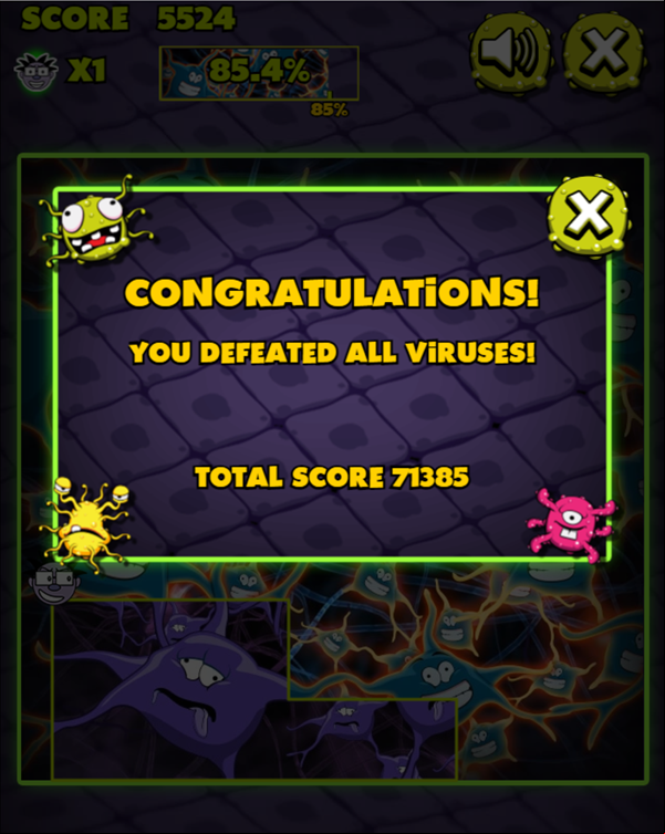Virus Attack Game Beat Screenshot.