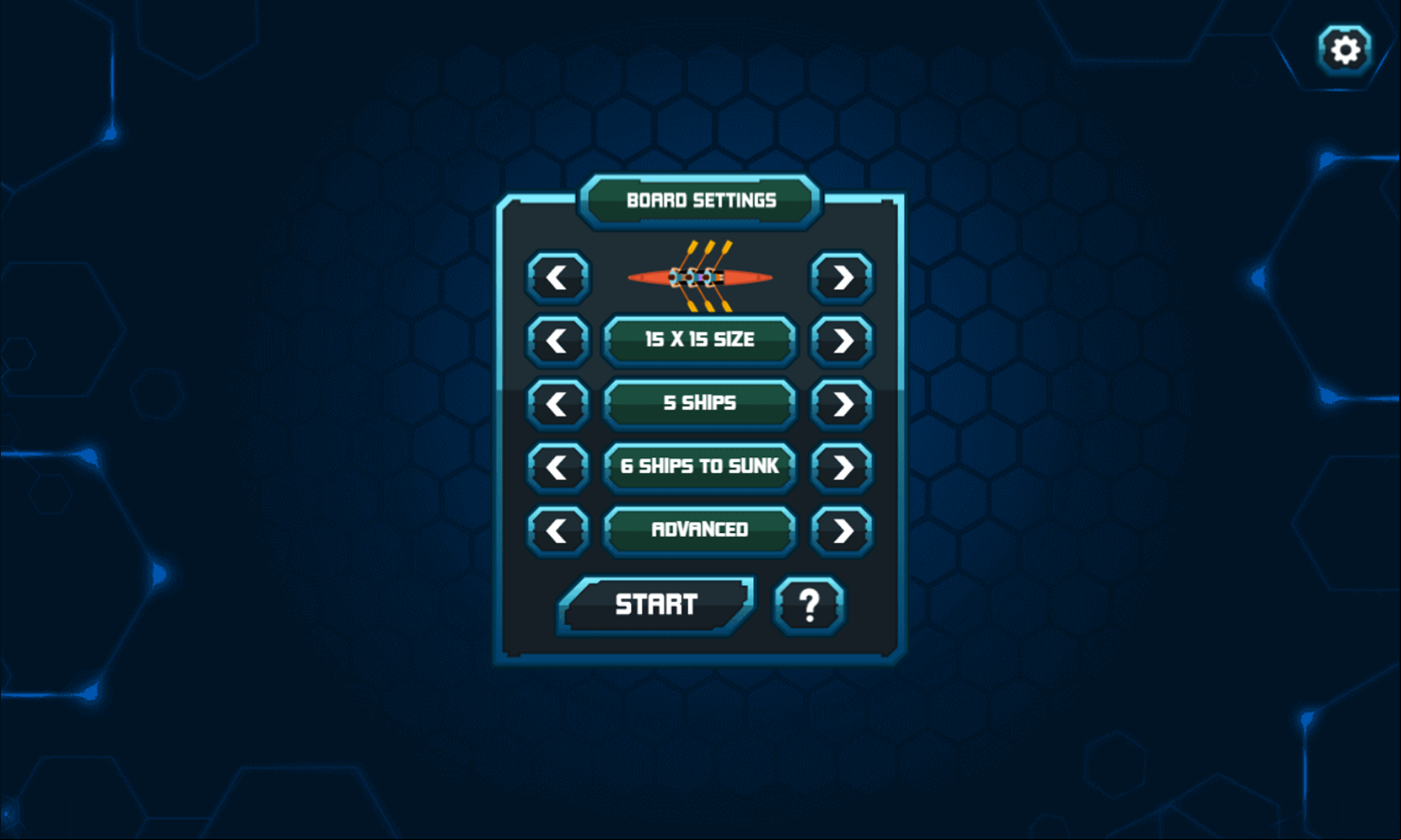 Warship Game Board Settings Screen Screenshot.