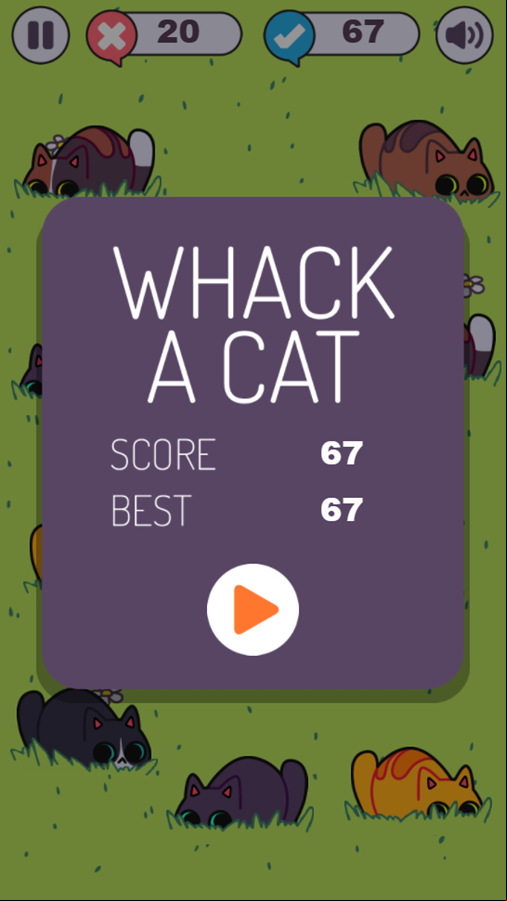 Whack a Cat Game Score Screenshot.