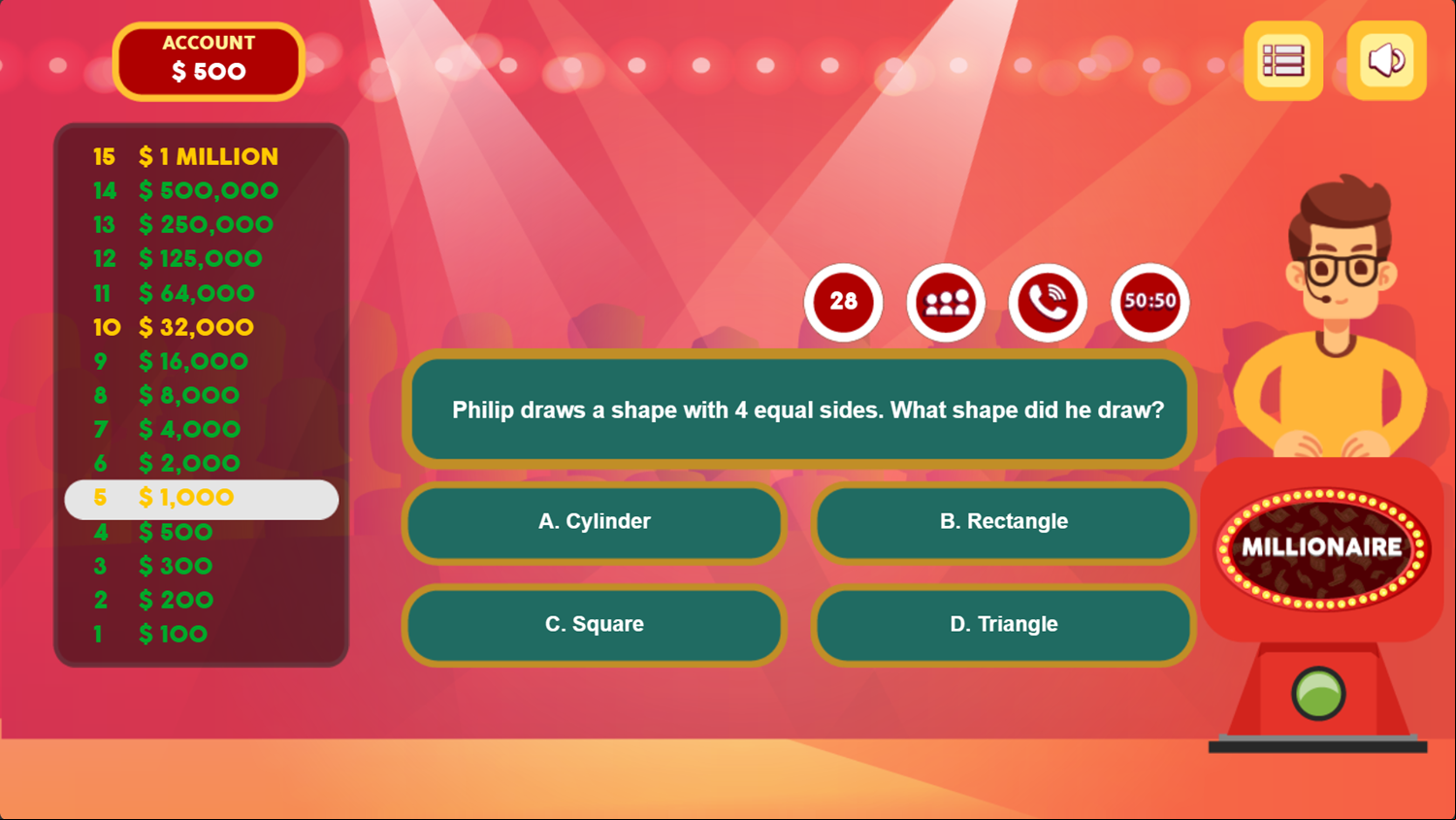 Who is the Kid Millionaire Game Next Question Screenshot.