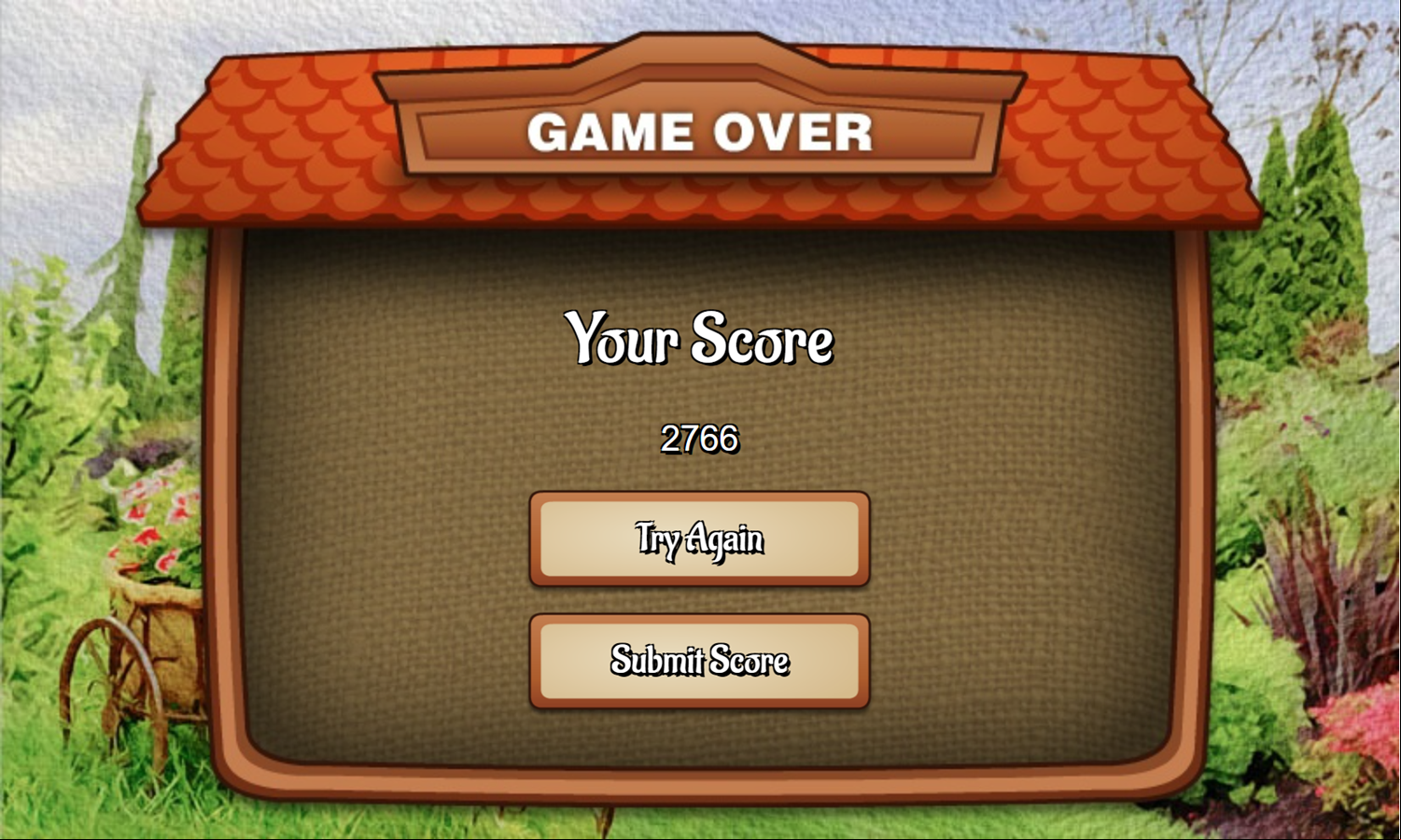 Wild Flower Solitaire Game Over Screen Screenshot.