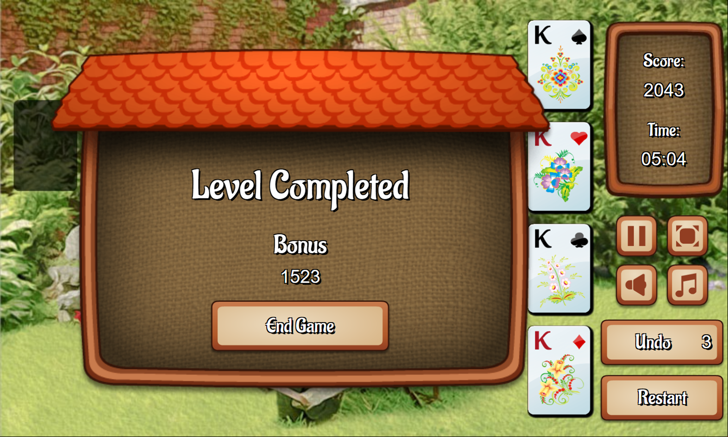 Wild Flower Solitaire Game Level Completed Screenshot.
