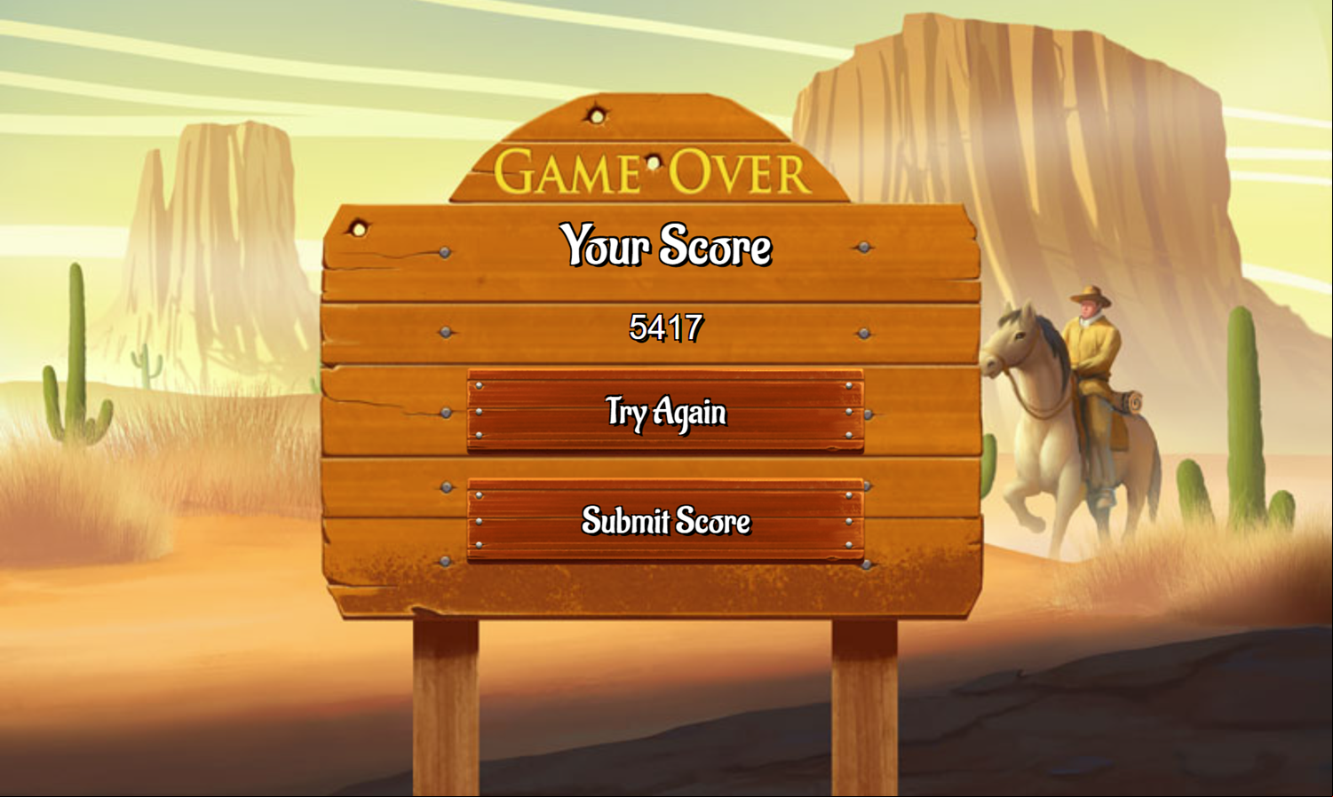 Wild West Pyramid Game Over Screen Screenshot.