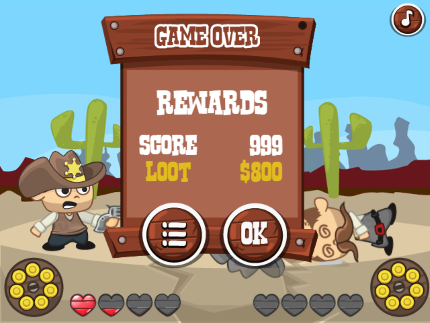 Wild West Shootout Game Beat Screen Screenshot.