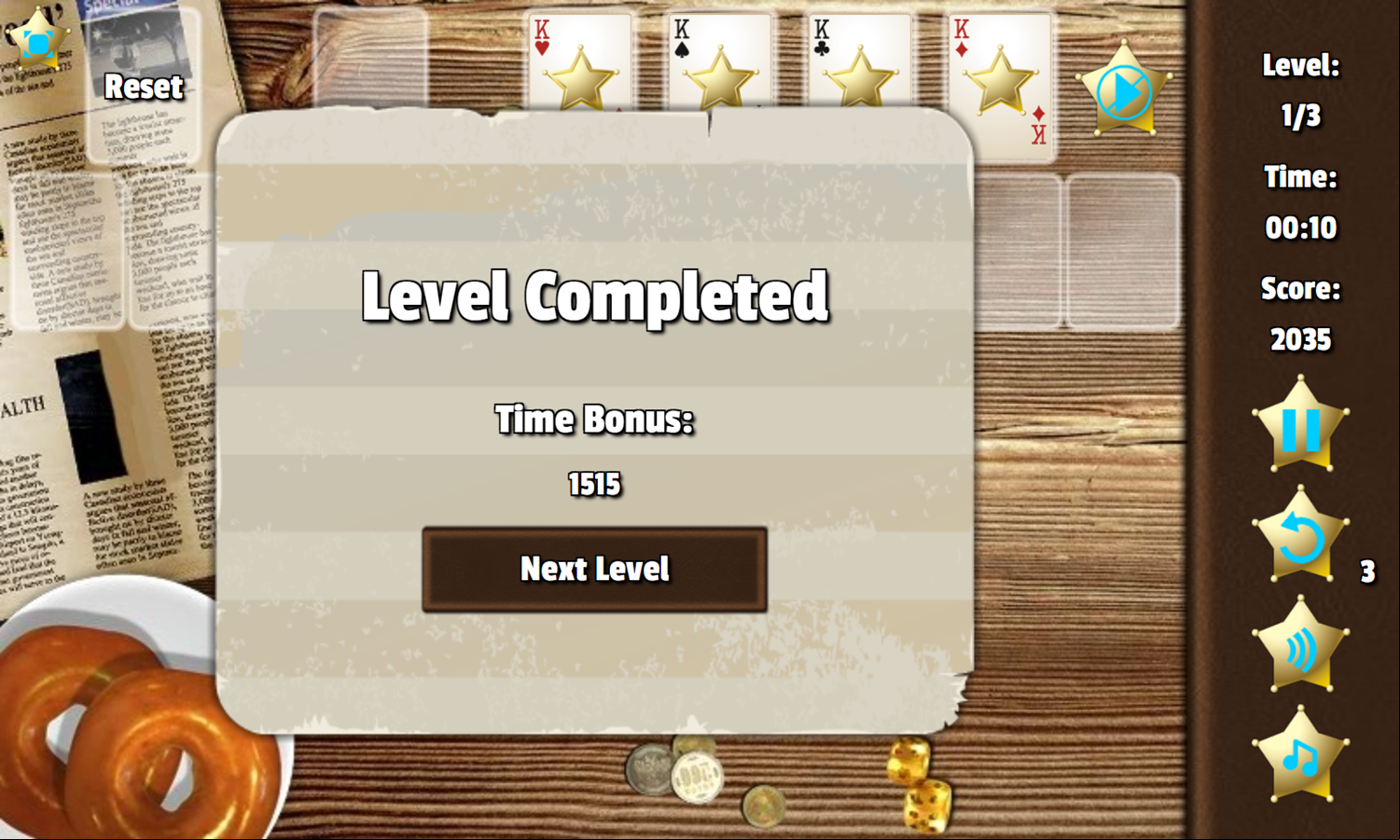 Wild West Solitaire Game Level Completed Screenshot.