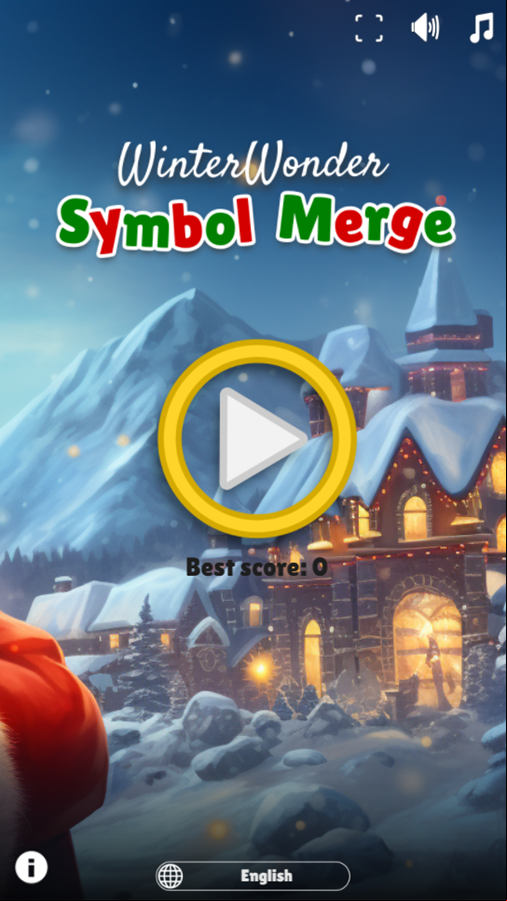 Winter Wonder Symbol Merge Game Welcome Screen Screenshot.