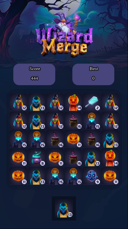 Wizard Merge Game Over Screenshot.