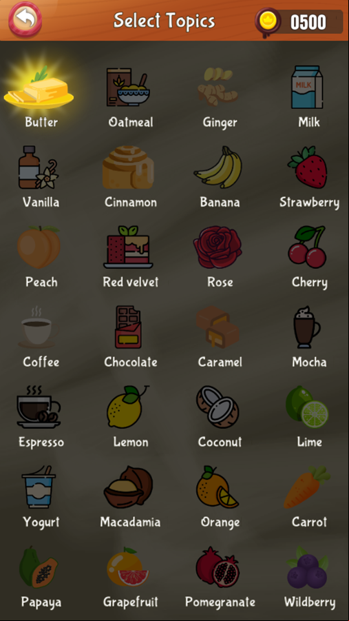 Word Cake Game Select Topic Screenshot.