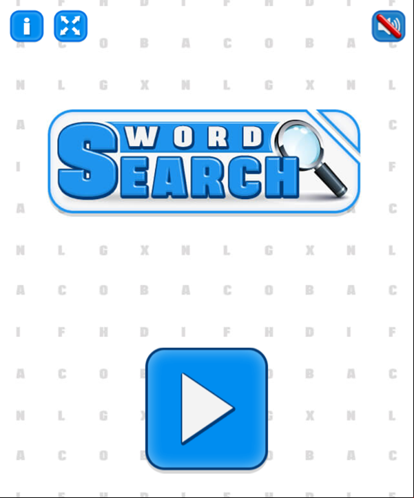 Word Search Game Welcome Screen Screenshot.