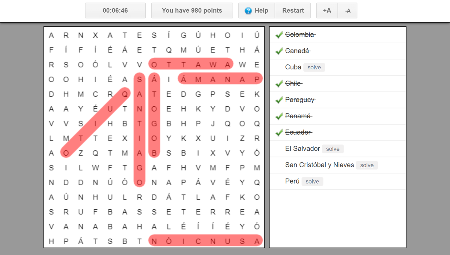 Word Search Puzzle Game Play Screenshot.