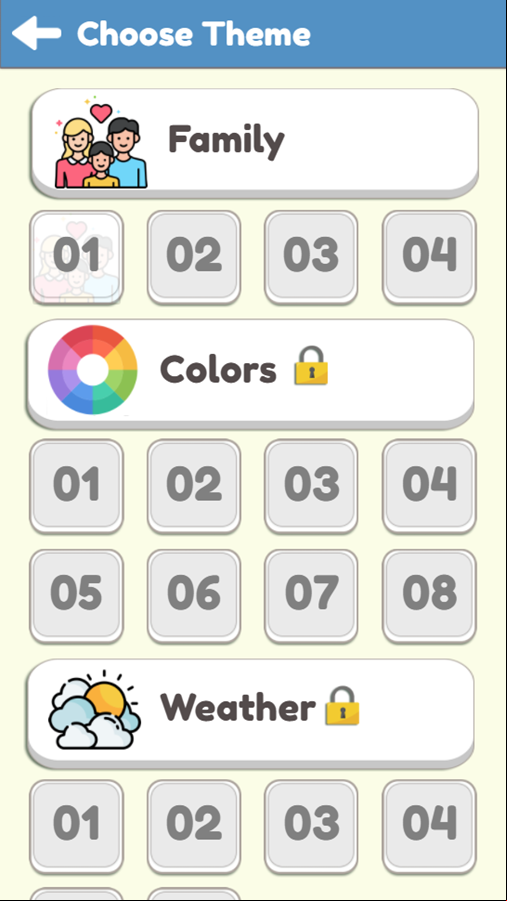Word Search Puzzles Game Choose Theme Screenshot.