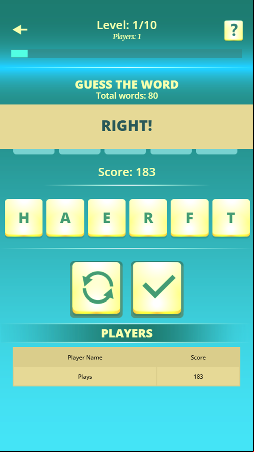 Words Battle Game Progress Screenshot.