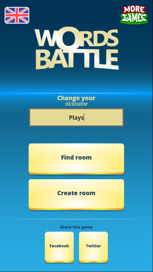 Words Battle Game Welcome Screen Screenshot.