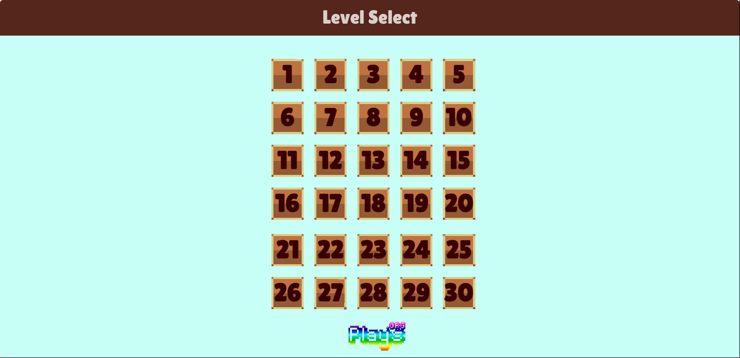 Worm Hole Game Level Select Screen Screenshot.
