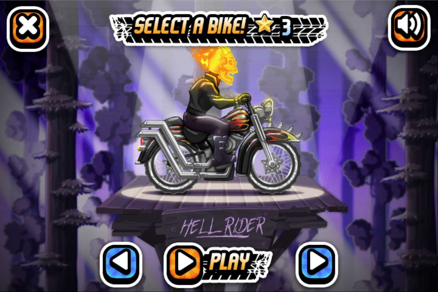 X-Trial Racing Mountain Adventure Game Bike Select Screen Screenshot.