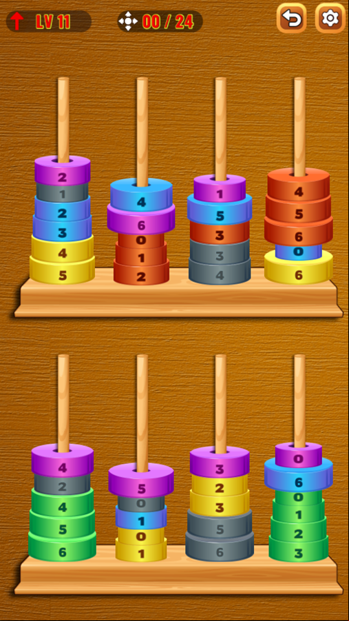 Zen Hanoi Game Level Progress Screenshot.