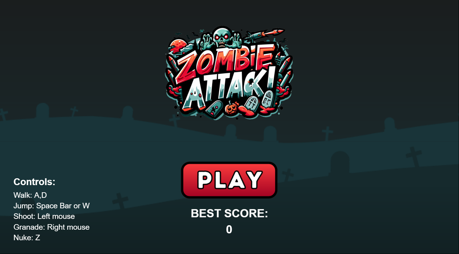 Zombie Attack Game Welcome Screen Screenshot.
