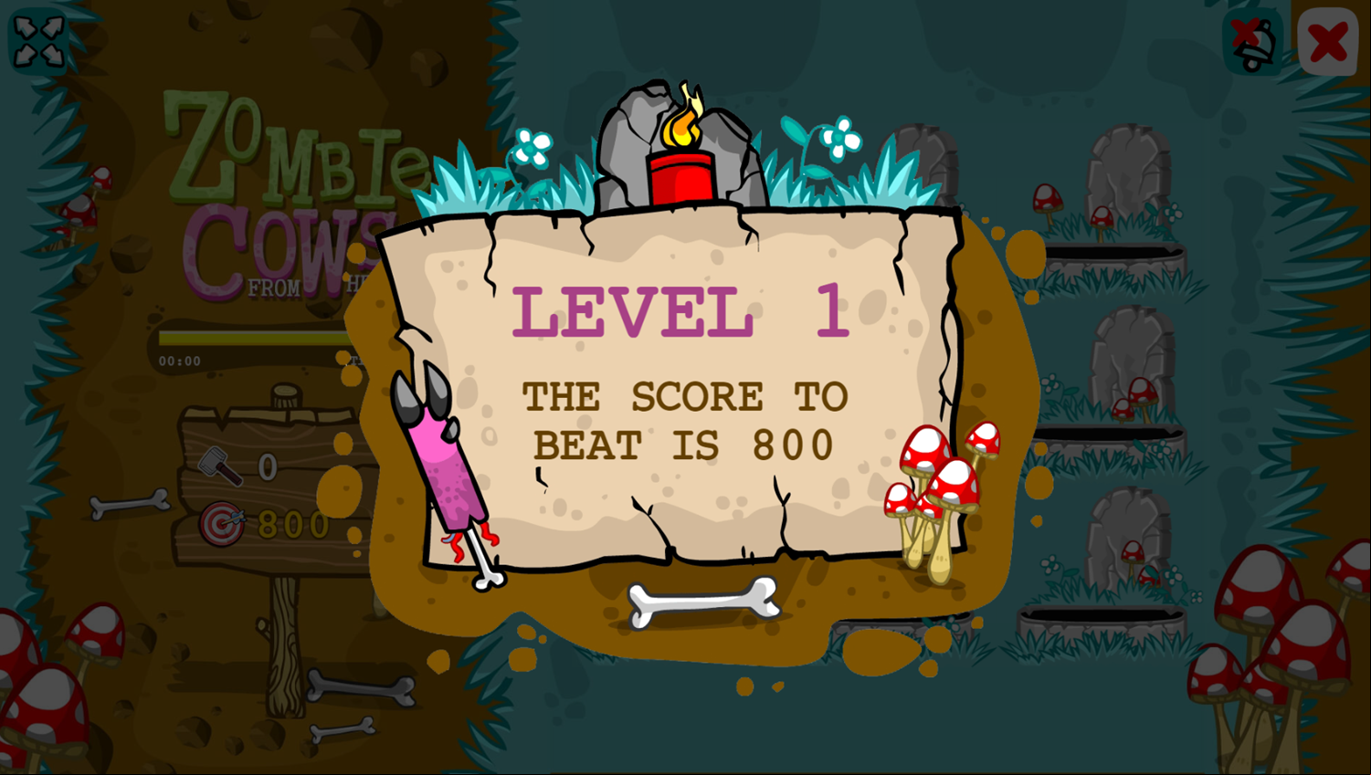 Zombie Cows From Hell Game Level 1 Goal Screenshot.