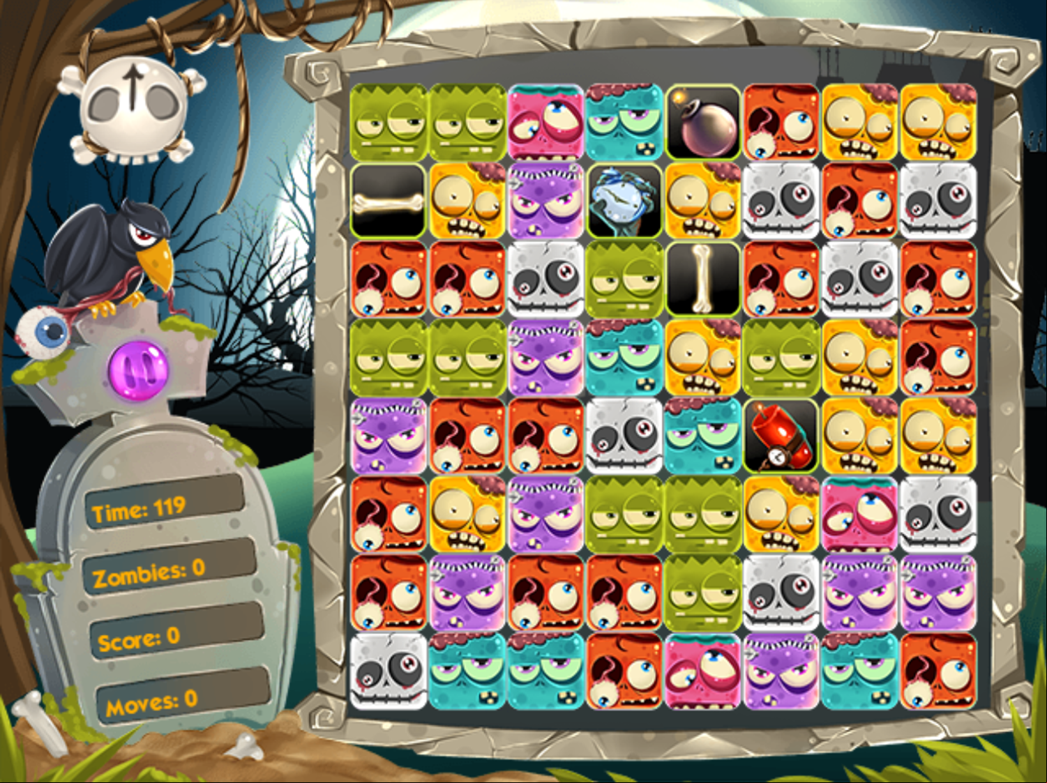 Zombie Gems Game Start Screenshot.