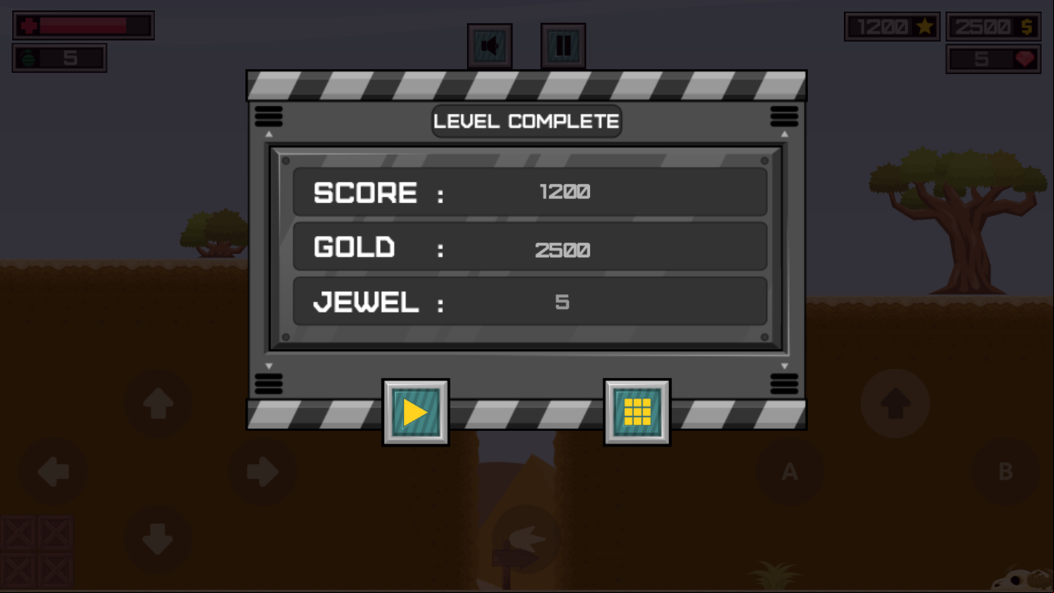 Zombies Assault Game Level Complete Screenshot.